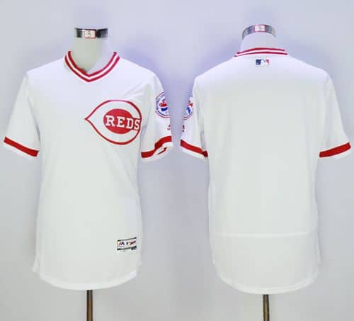 Reds Blank White Flexbase Authentic Collection Cooperstown Stitched Jersey