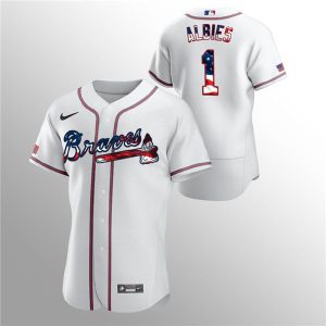 Atlanta Braves White #1 Ozzie Albies White 2020 Stars Stripes Flex Base Stitched Jersey