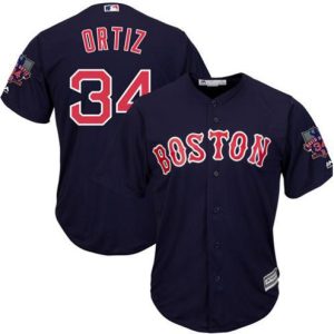 Red Sox #34 David Ortiz Navy Blue New Cool Base With Retirement Patch Stitched Jersey