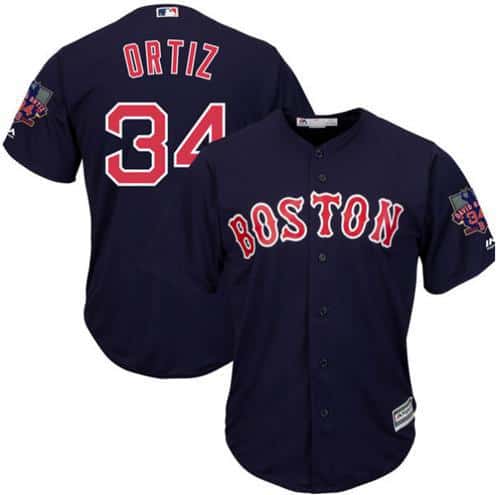 Red Sox #34 David Ortiz Navy Blue New Cool Base With Retirement Patch Stitched Jersey