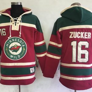 Wild #16 Jason Zucker Red Sawyer Hooded Sweatshirt Stitched Jersey