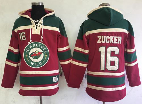 Wild #16 Jason Zucker Red Sawyer Hooded Sweatshirt Stitched Jersey