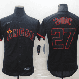 Los Angeles Angels #27 Mike Trout Black Flex Base Stitched Jersey