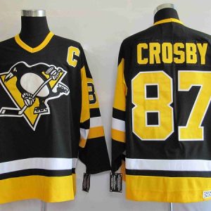 Penguins #87 Sidney Crosby Stitched Black Mitchell Ness Jersey