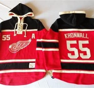 Red Wings #55 Niklas Kronwall Red Sawyer Hooded Sweatshirt Stitched Jersey