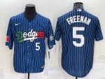 Los Angeles Dodgers #5 Freddie Freeman Navy Mexico World Series Cool Base Stitched Baseball Jersey