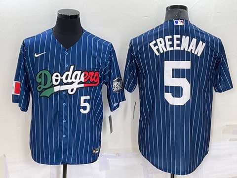 Los Angeles Dodgers #5 Freddie Freeman Navy Mexico World Series Cool Base Stitched Baseball Jersey