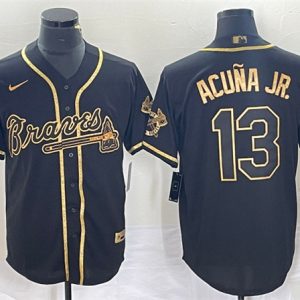 Atlanta Braves #13 Ronald Acuna Jr. Black Gold Cool Base Stitched Jersey