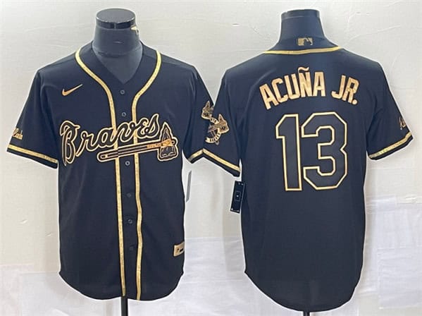 Atlanta Braves #13 Ronald Acuna Jr. Black Gold Cool Base Stitched Jersey