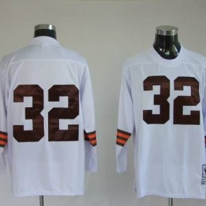 Mitchell Ness Browns #32 Jim Brown White Stitched Throwback Jersey