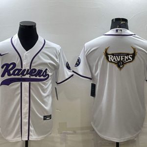Baltimore Ravens White Team Big Logo With Patch Cool Base Stitched Baseball Jersey