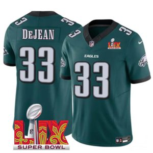 Philadelphia Eagles #33 Cooper DeJean Green 2025 Super Bowl LIX Patch Vapor Untouchable Limited Stitched Jersey