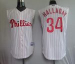 Phillies #34 Roy Halladay White(Red Strip) Vest Style Stitched Jersey
