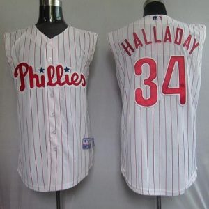 Phillies #34 Roy Halladay White(Red Strip) Vest Style Stitched Jersey