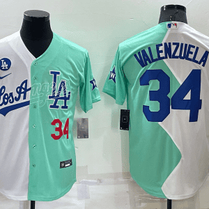 Los Angeles Dodgers #34 Fernando Valenzuela 2022 All-Star White Green Cool Base Stitched Jersey