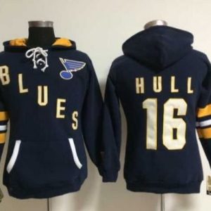 St. Louis Blues #16 Brett Hull Navy Blue Old Time Heidi NHL Hoodie