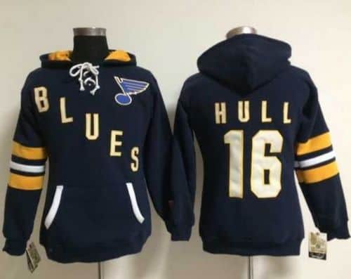 St. Louis Blues #16 Brett Hull Navy Blue Old Time Heidi NHL Hoodie