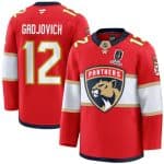 Florida Panthers #12 Jonah Gadjovich Red Home 2025 Stanley Cup Champions Patch Stitched Jersey