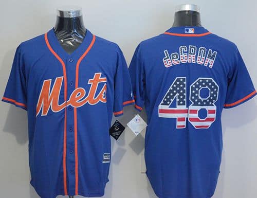 Mets #48 Jacob DeGrom Blue USA Flag Fashion Stitched Jersey