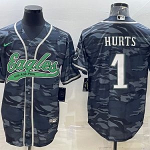 Philadelphia Eagles #1 Jalen Hurts Gray Camo With Patch Cool Base Stitched Jersey