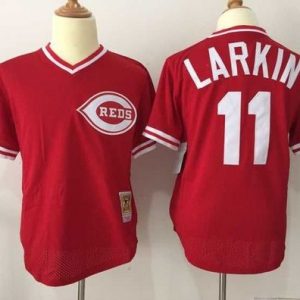 Mitchell And Ness Reds #11 Barry Larkin Red Throwback Stitched Jersey