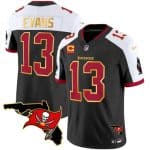 Tampa Bay Buccaneers #13 Mike Evans Black White With Florida Patch Gold Trim Vapor Stitched Jersey