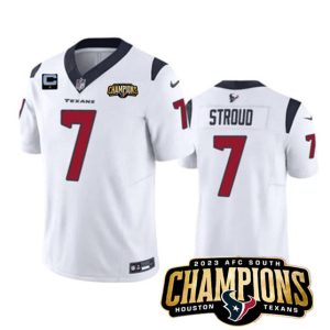Houston Texans #7 C.J. Stroud White 2023 F.U.S.E. With 1-Star C Patch And AFC South Champions Patch Vapor Untouchable Limited Stitched Jersey