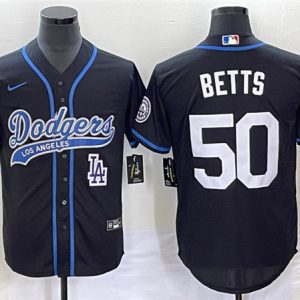 Los Angeles Dodgers #50 Mookie Betts Black With Patch Cool Base Stitched Jersey