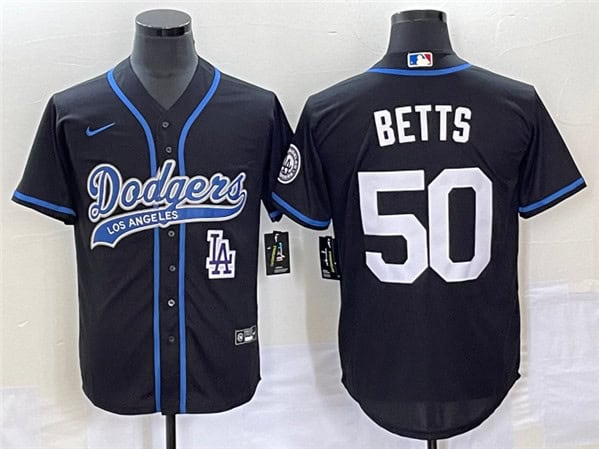 Los Angeles Dodgers #50 Mookie Betts Black With Patch Cool Base Stitched Jersey