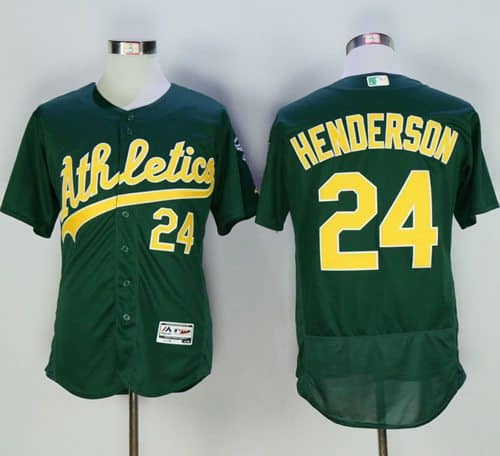 Athletics #24 Rickey Henderson Green Flexbase Authentic Collection Cooperstown Stitched Jersey