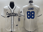 Dallas Cowboys #88 CeeDee Lamb White With Patch Cool Base Stitched Baseball Jersey