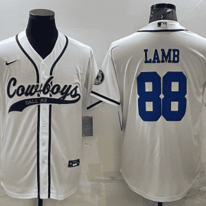 Dallas Cowboys #88 CeeDee Lamb White With Patch Cool Base Stitched Baseball Jersey