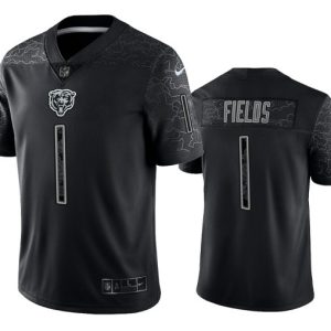 Chicago Bears #1 Justin Fields Black Reflective Limited Stitched Football Jersey