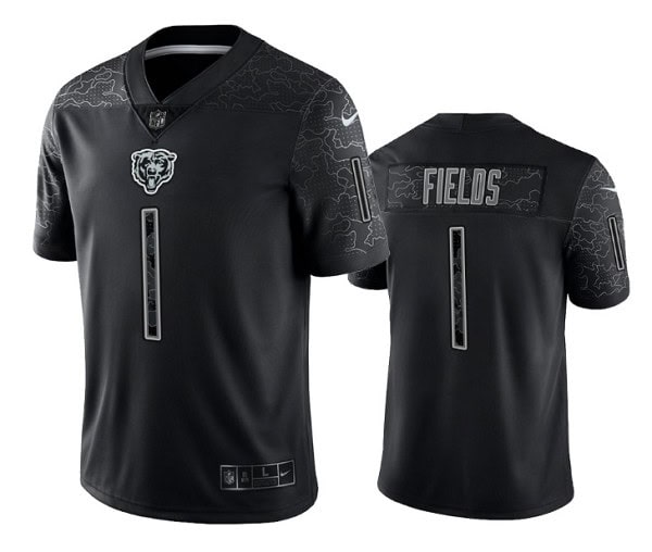 Chicago Bears #1 Justin Fields Black Reflective Limited Stitched Football Jersey