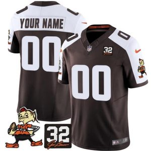 Cleveland Browns Custom Brown Alternate F.U.S.E. #32 Jim Brown Memorial Patch Vapor Limited Stitched Jersey