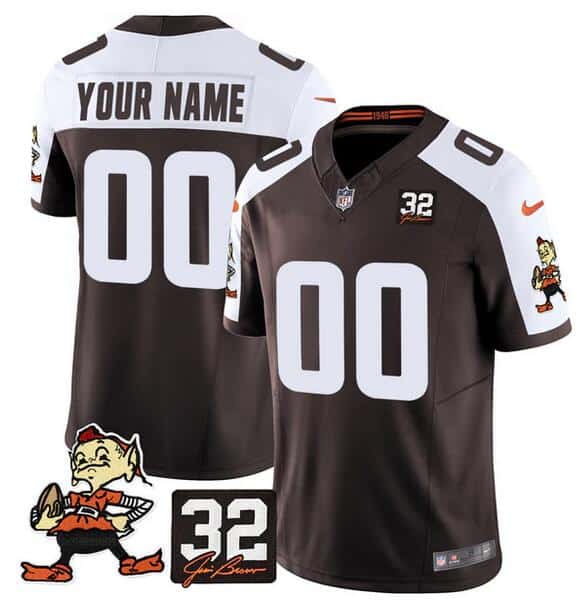 Cleveland Browns Custom Brown Alternate F.U.S.E. #32 Jim Brown Memorial Patch Vapor Limited Stitched Jersey