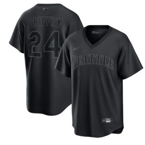Seattle Mariners #24 Ken Griffey Jr. Black Pitch Black Fashion Replica Stitched Jersey