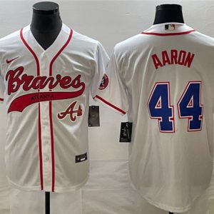 Atlanta Braves #44 Hank Aaron White Cool Base With Patch Stitched Jersey