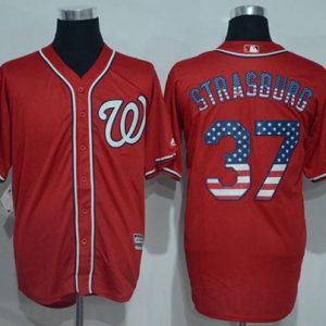 Nationals #37 Stephen Strasburg Red USA Flag Fashion Stitched Jersey
