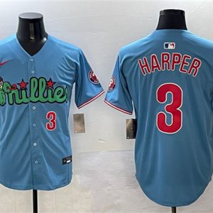 Philadelphia Phillies #3 Bryce Harper Light Blue Phanatic Limited Stitched Jersey