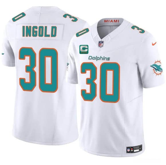 Miami Dolphins #30 Alec Ingold White 2025 F.U.S.E. With 3-Star C Patch Vapor Limited Stitched Jersey