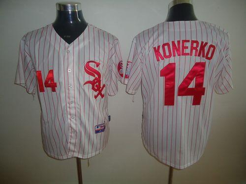 White Sox #14 Paul Konerko White Red Strip Stitched Jersey