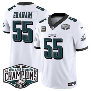 Philadelphia Eagles #55 Brandon Graham White 2024 NFC East Champions With 4-Star C Patch F.U.S.E. Vapor Untouchable Limited Stitched Jersey