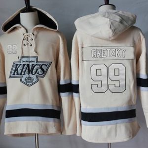Kings #99 Wayne Gretzky Cream Sawyer Hooded Sweatshirt Stitched Jersey