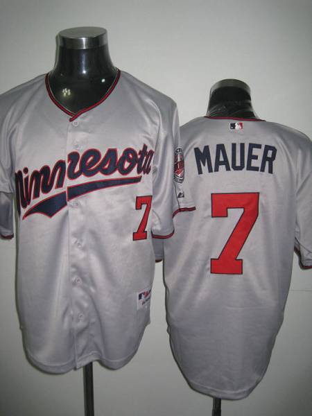 Twins #7 Joe Mauer Stitched Grey Jersey