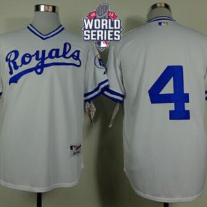 Royals #4 Alex Gordon White 1974 Turn Back The Clock W 2015 World Series Patch Stitched Jersey