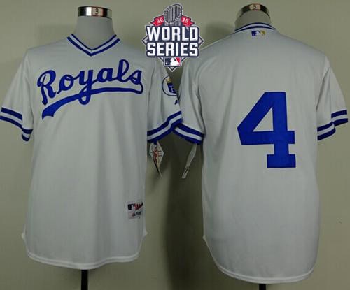 Royals #4 Alex Gordon White 1974 Turn Back The Clock W 2015 World Series Patch Stitched Jersey