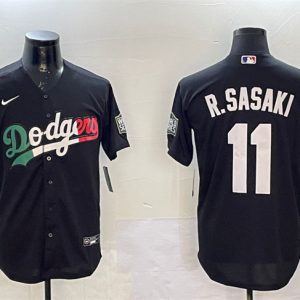 Los Angeles Dodgers #11 Roki Sasaki Black Mexico With World Series Patch Cool Base Stitched Jersey