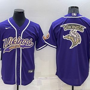 Minnesota Vikings Purple Team Big Logo With Patch Cool Base Stitched Baseball Jersey