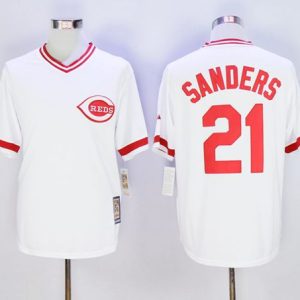 Mitchell And Ness Reds #21 Reggie Sanders White Throwback Stitched Jersey